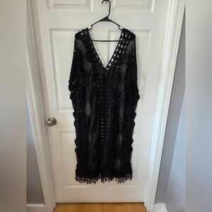Elegant Black Crochet Swim Cover-Up